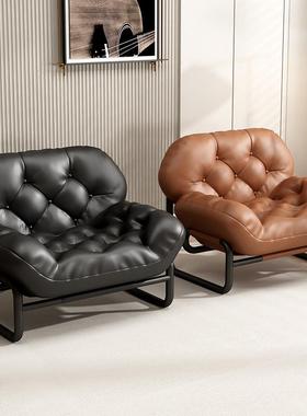 单人沙发椅极简轻奢设计师休闲躺椅奶油懒人沙发中古风格黑色椅子