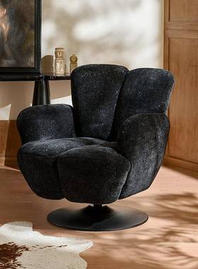 设计师单人沙发椅意式轻奢简约客厅阳台黑色休闲懒人沙发旋转单椅