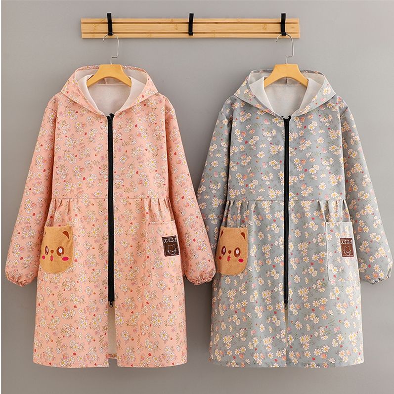 好看洋气的罩衣新款帆布长袖围裙韩版外穿厨房家用罩衣耐磨上班工