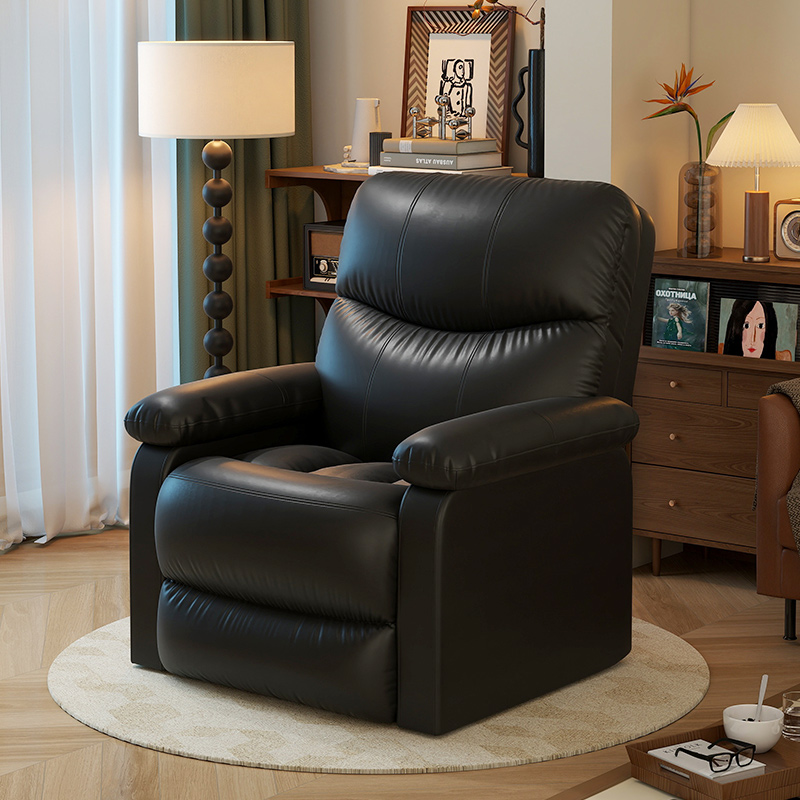 单人沙发椅休闲头等沙发舱家用客厅单人位太空黑色轻奢皮懒人躺椅