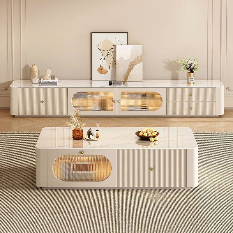 岩板茶几电视柜组合实木奶油风客厅2025新款家用小户型