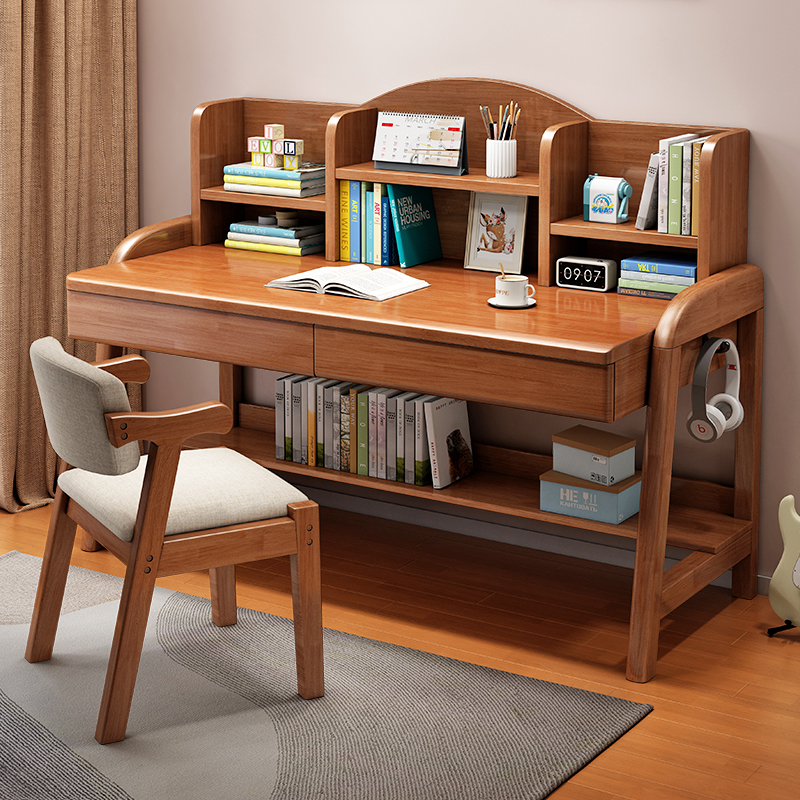 全友家居学习桌小学生写字桌椅套装家用简约学霸课桌可升降全实木