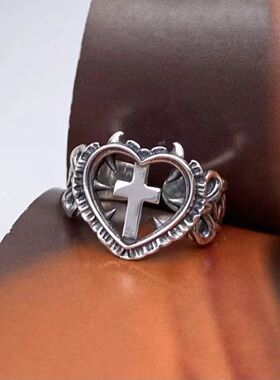 Gothic Death Cross Heart Ring For Women Man Fashion Punk Par