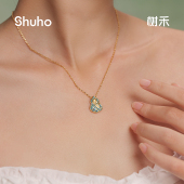 树禾新款 青禄珐琅葫芦项链镀18K金福禄吊坠锁骨项链送女朋友礼物