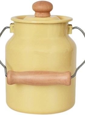 小清新复古奶黄色搪瓷奶茶桶家用牛奶桶储存桶水壶Z杂粮储物罐