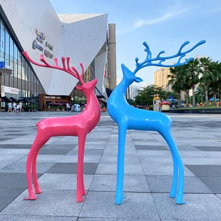 户外花园仿真几何抽象鹿公园林景观玻璃钢雕塑动物艺术品装 饰摆件