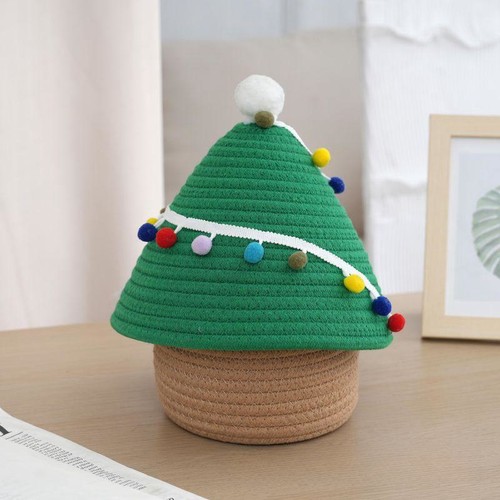 拍1发3 圣诞款卡其色驯鹿棉绳编织收纳筐圣诞树圣诞老人收纳桶