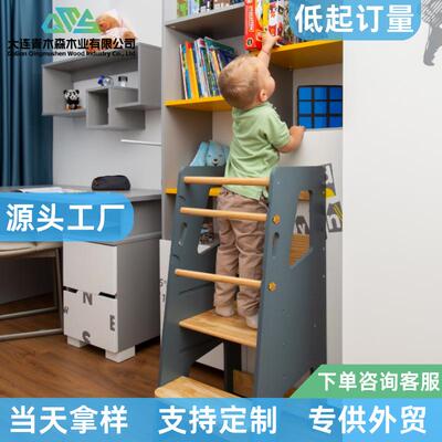 儿童洗手实木蒙氏学习塔宝宝洗漱凳厨房脚踏梯子增高台阶站凳直梯