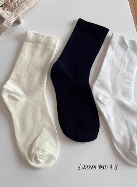 白色袜子女秋冬季2025新款爆款纯棉中筒袜女士春秋高筒堆堆月子袜