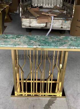 轻奢不锈钢玄关桌子北欧端景台大理石条案金属条几窄桌简约玄关台