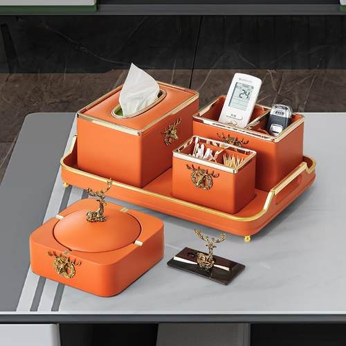 欧式轻奢风茶几摆件创意客厅烟灰缸纸巾盒收纳套装装饰品高档家用