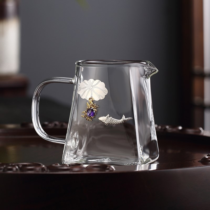 加厚玻璃镶银公道杯耐热公杯功夫茶具配件茶海单个分茶器倒茶杯
