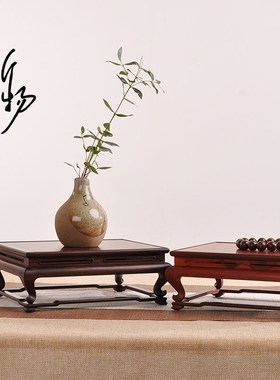 红木紫光檀长方盆k景花瓶茶壶明式底座茶空间装饰木质高端摆件托