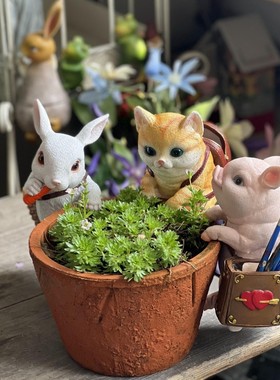 庭院花园花盆鱼缸可爱猫咪创意背包小装饰品礼品树脂挂件盆挂摆件