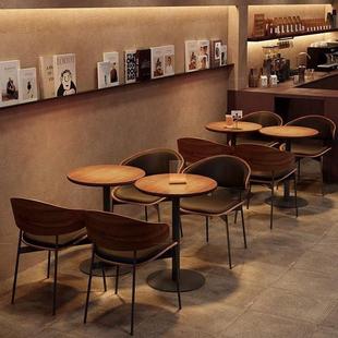 网红复古原木风甜品奶茶咖啡厅实木桌椅组合轻食餐厅卡座沙发