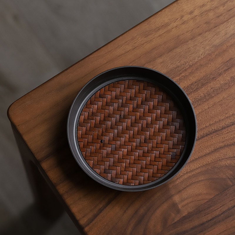 纯手工竹编锡合金壶承杯垫家用干泡台盖碗茶壶托盘功夫茶具养壶垫