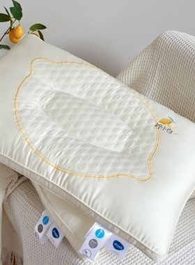 可爱白色柔软枕头48*74cwm长方形柠檬刺绣丝滑酒店枕芯单只羽丝绒