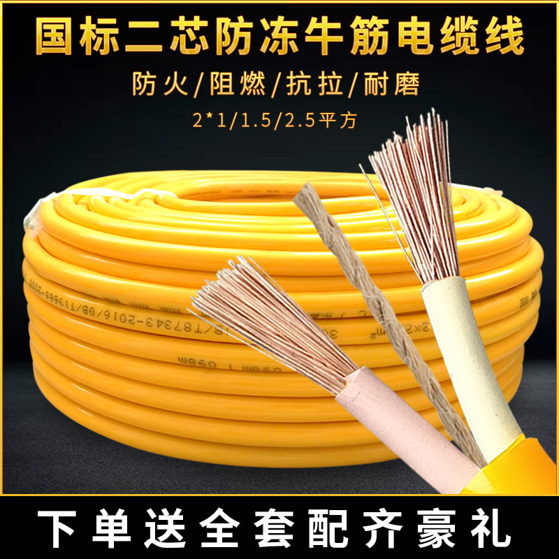 防冻电源线户外电线电缆线r1.5 2.5 4平方二芯国标软护套线牛筋线