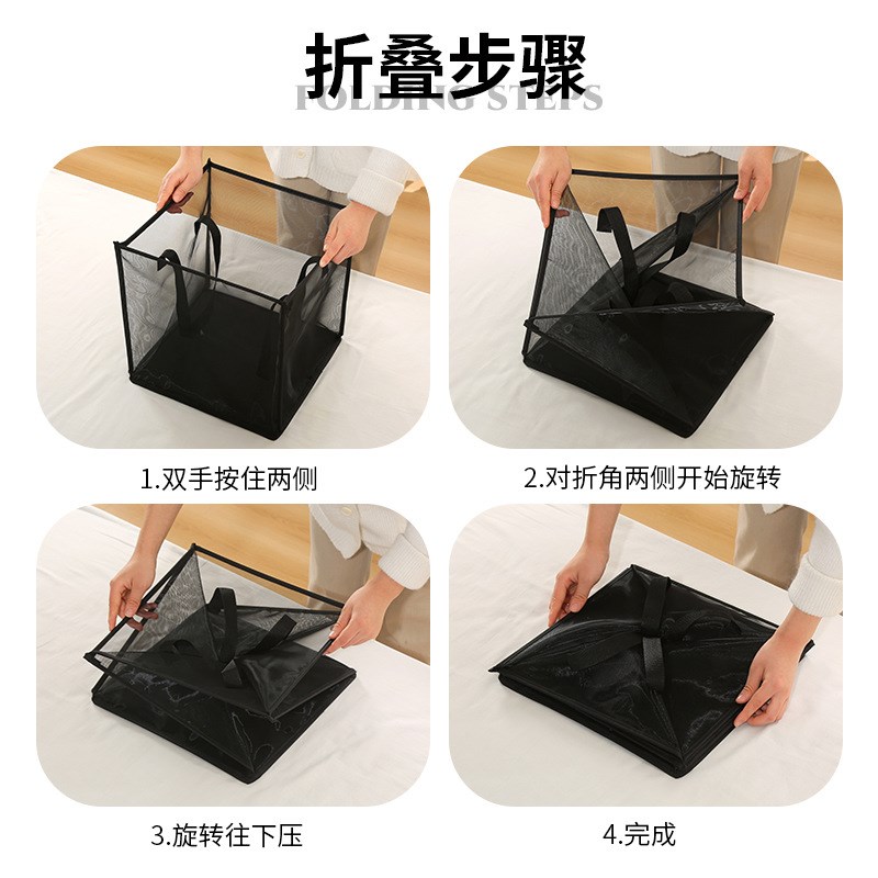 方形网格洗衣篮大号可折叠脏衣筐浴室脏衣篮家用W带提手脏衣篓