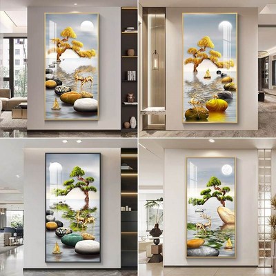 时运享通迎客松酒店玄关画装饰走廊过道壁画入户门正对墙客厅挂画