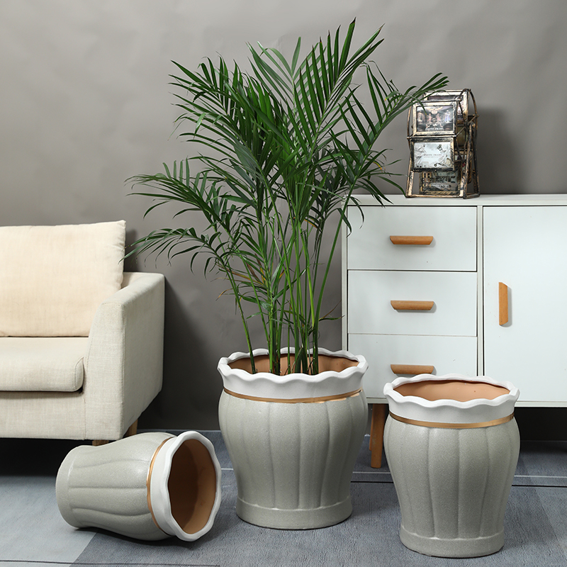 特大号39cm口径荷花口花盆陶瓷B落地花园发财树散尾葵种树大绿植