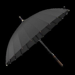 280T伞面加厚加大长柄雨伞男士木柄复古纯色直柄伞24骨加固抗风暴