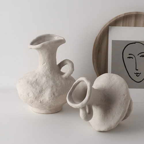 简约侘寂风文艺术感素胚陶瓷花瓶器民宿复古陶艺摆件民宿手作软装