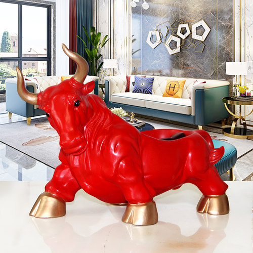 牛气冲天进门玄关钥匙收纳摆件招财牛创意轻奢客厅放钥匙的收纳盒