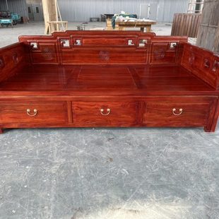 新中式平面推拉罗汉床老榆木实木罗汉床