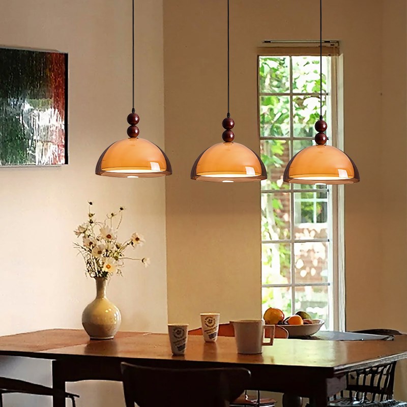 法式中古风餐厅吊灯复古南洋x风实木餐桌灯具三头高级感岛台吧台