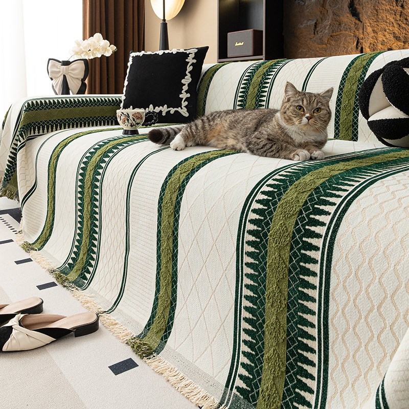 轻奢高级b感沙发盖布四季通用现代简约绿色沙发巾一整张全盖套罩