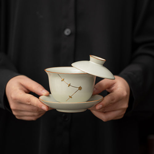 新中式黄汝窑锔钉茶具套装礼盒系列功夫茶具陶瓷西施壶可开片