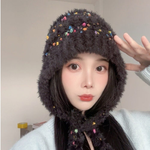 韩版彩色糖豆毛绒针织帽女秋冬保暖护耳毛线帽百搭显脸小帽子
