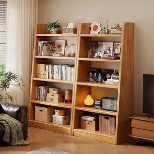 实木书架梯形松木置物架家用儿童收纳靠墙落地一体简易储物柜书柜