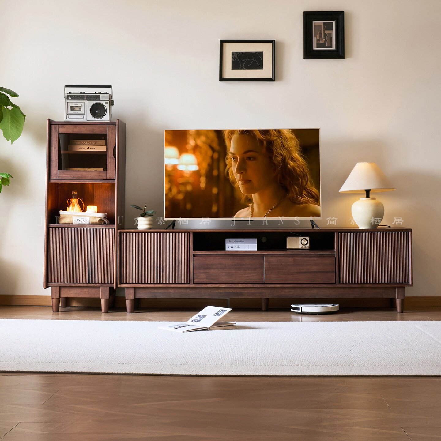 黑胡桃木电视柜茶几组合家用客厅复古实木储物收纳柜边柜展示柜