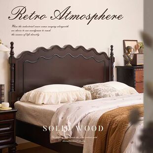 法式 复古樱桃木实木床1.5M1.8M单双人大床中古风卧室储轻奢婚床