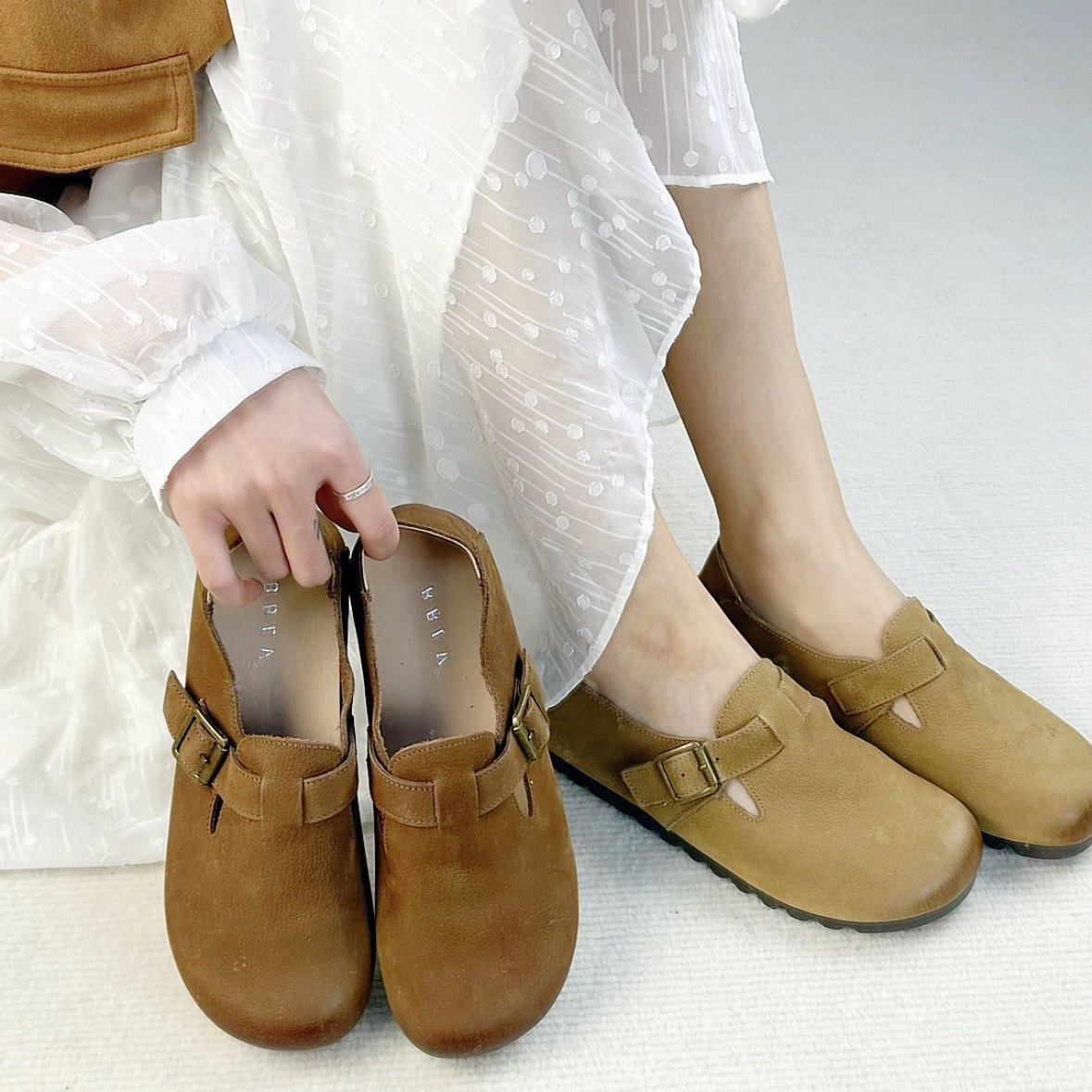 勃肯鞋女一脚蹬平底软底舒适百搭扣带单鞋浅棕色休闲圆头纯色潮流,女鞋,勃肯鞋/软木鞋,淘宝优惠券,粉丝福利购,淘宝优惠卷
