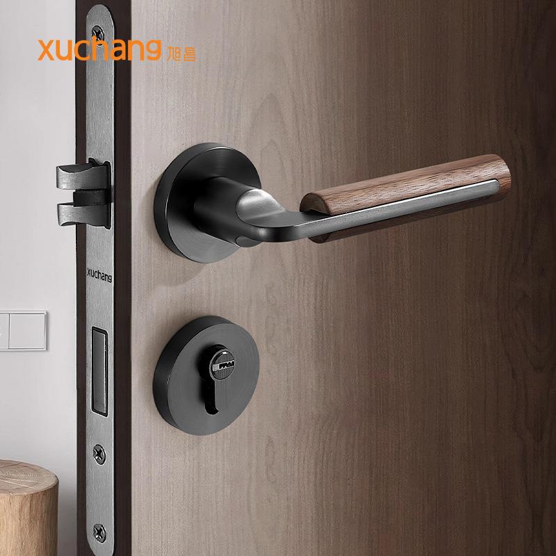 轻奢风锌合金室内分体式门锁卧室木门锁把手静音花梨木门把手手柄
