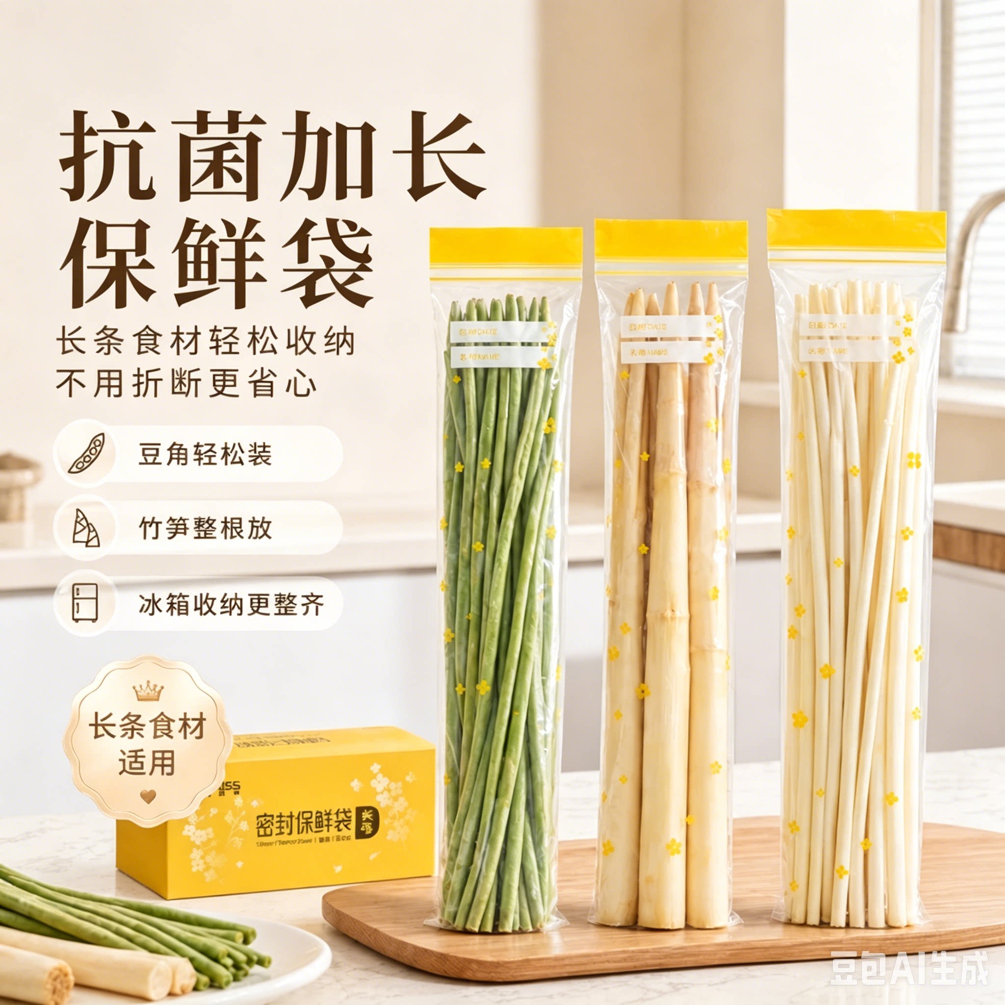 抗菌长条保鲜密封袋食品级加厚带封口冰箱专用可冷冻YL