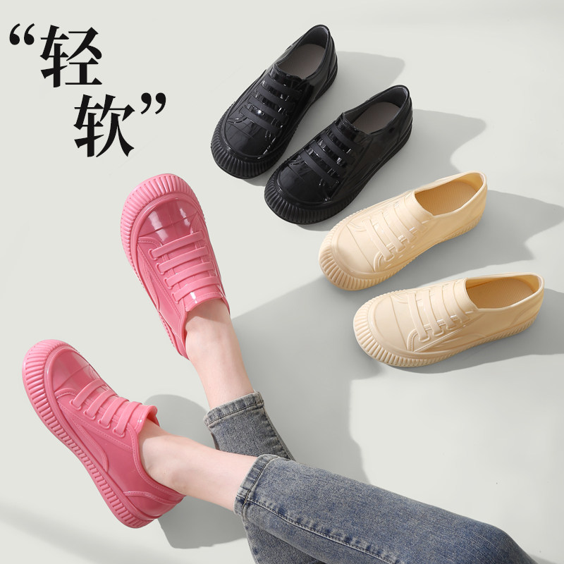 防滑低帮雨鞋女款时尚厚底水鞋增高雨靴女士防水厨房鞋可爱胶鞋YL