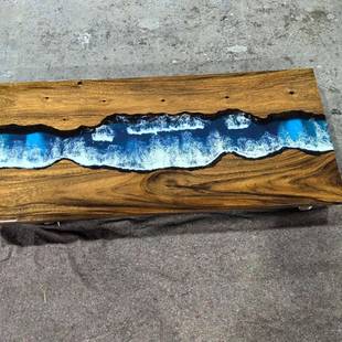 现代简约长方形客厅餐厅吃饭桌胡桃木办公桌环氧树脂河流实木茶桌