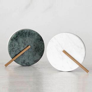 现代简约大理石金属时针摆件样板房白绿色桌面创意装饰品软装摆设