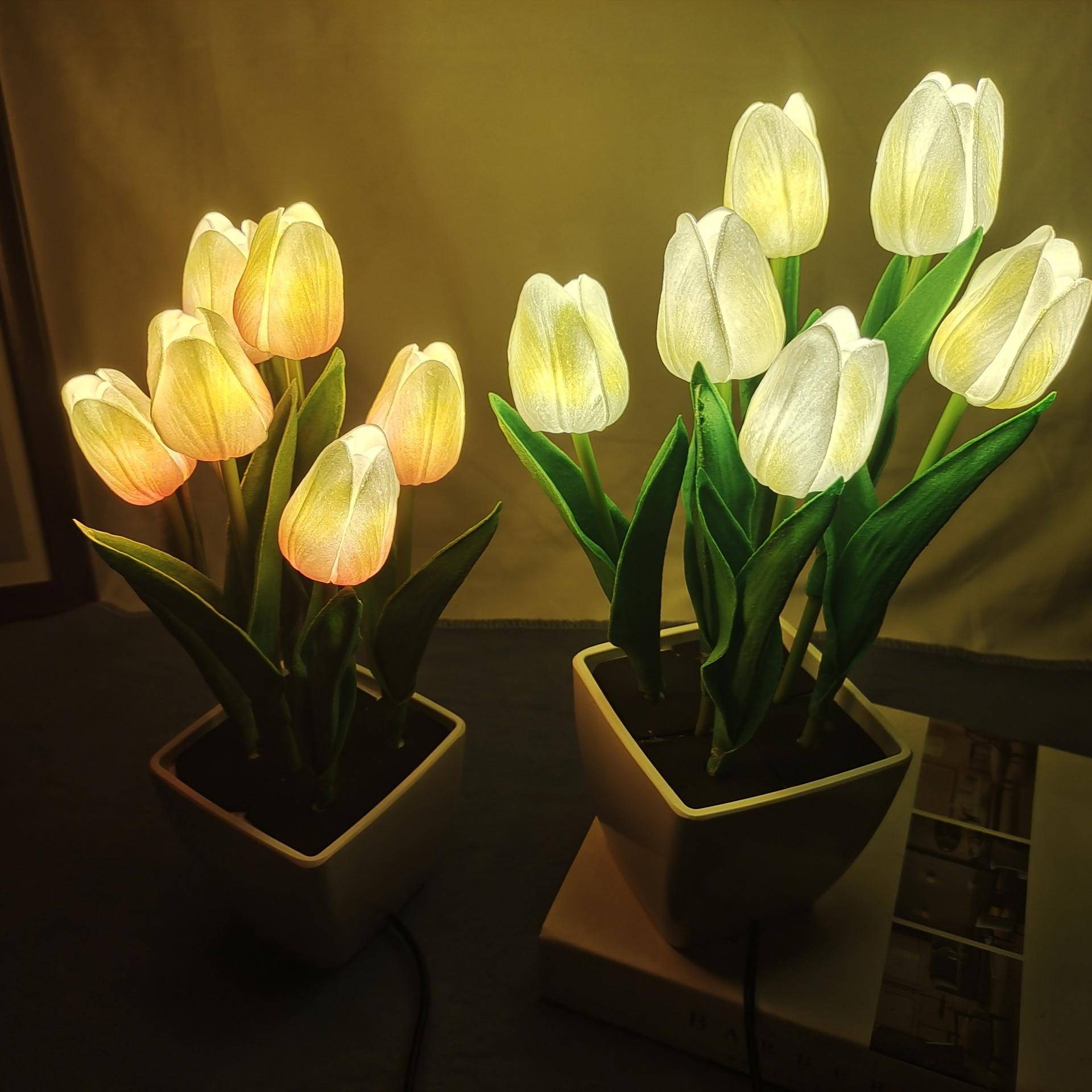 插电郁金香灯室内景观花盆灯摆件装饰台灯床头卧室装饰氛围小夜灯