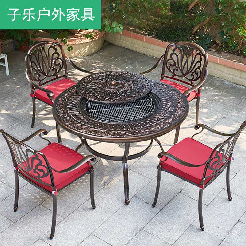 户外庭院烧烤桌椅两用烧烤炉家用木炭烧烤台花园休闲铸铝室外