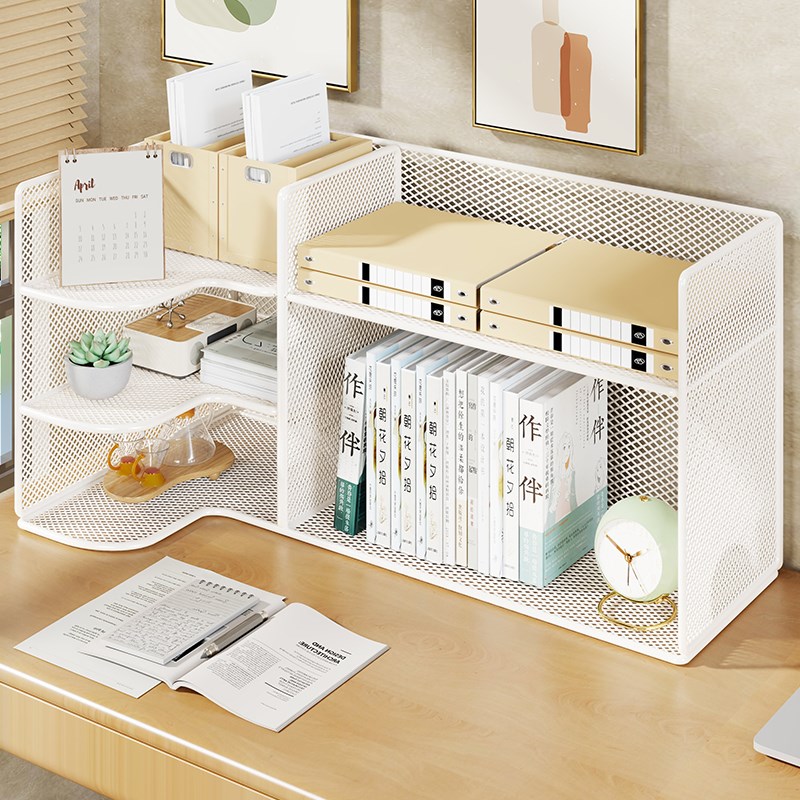 办公桌收纳架工位桌面整理神w器多层铁艺桌上小型书架客厅书本储