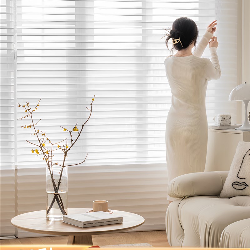 防眩晕香格里拉窗帘卷拉式电动百叶柔纱帘免打孔客V厅阳台卧室遮