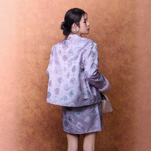 独家原创 2025新款 100%桑蚕丝蜀锦驼绒外套棉服新中式 雪貂保暖套装