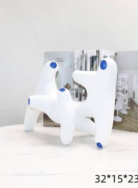 现代简约白色蓝色抽象几何拐角创意个性小众样板间售楼处桌面摆件