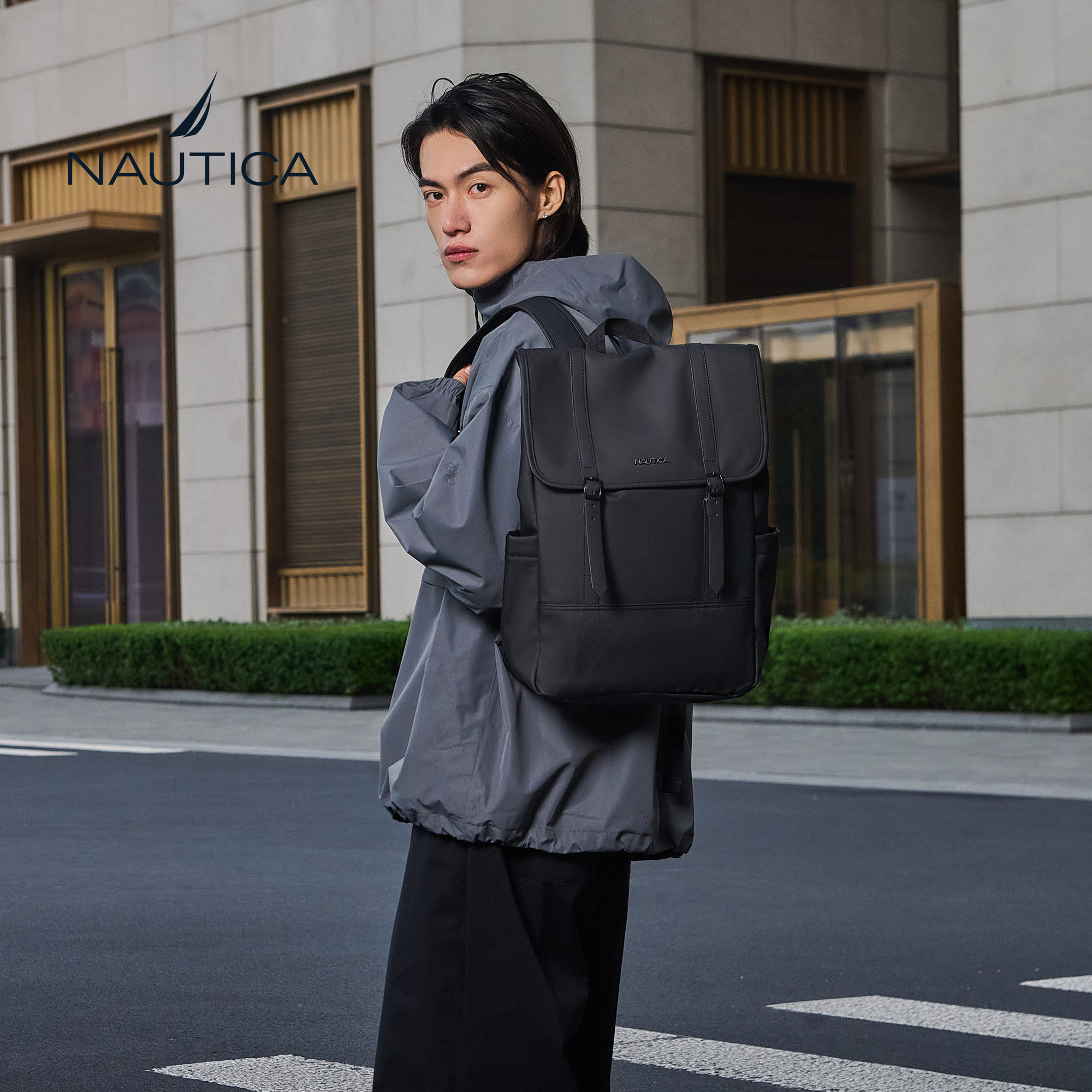 NAUTICA/诺帝卡皮质男女上班通勤电脑双肩背包高级感小众商务防水