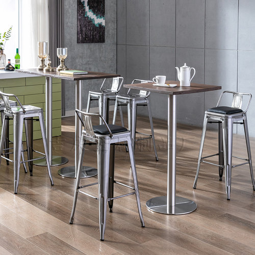 靠墙不锈钢吧台桌阳台户外高脚桌子简约酒吧餐桌奶茶店正方形桌椅